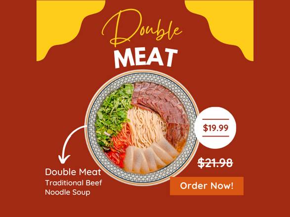 Double Meat Traditional Lanzhou Beef Noodle Soup  双倍肉兰州传统牛肉面